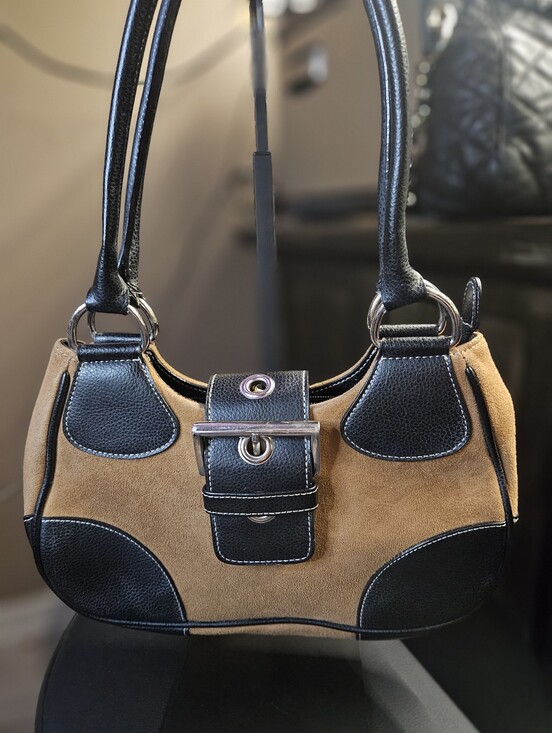 Prada Handbags - 💥Sale💥Vintage Moon Tan Suede and Black Leather Shoulder Bag